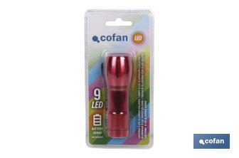 Aluminium torch, 9 Led colours - Cofan