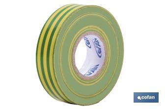 Fita isoladora | 180 microns | Cor Amarelo / Verde | 19 mm x 20 metros - Cofan