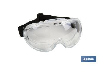 Óculos de proteção contra projeções, confortáveis e leves, lentes com tratamento anti-riscos, ajuste com borracha regulavel, proteção UV. Eles se encaixam em todos os tipos de óculos, EN 166. - Cofan
