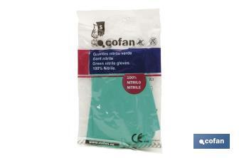 Green nitrile gloves | Cotton flocked lining | Elastic and tough gloves | Comfortable and safe - Cofan
