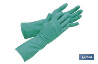 Green nitrile gloves | Cotton flocked lining | Elastic and tough gloves | Comfortable and safe - Cofan