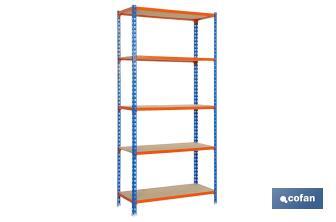 Étagère en acier | Couleur bleue et orange | Disponible avec 5 étagères en bois | Dimensions : 2000 x 1000 x 500 mm - Cofan