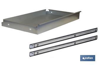 Cassetto in acciaio galvanizzato | Ideale per banchi da lavoro | Include guide telescopiche | Dimensioni: 11 x 107,5 x 59 cm - Cofan