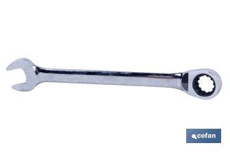 Combination spanner with reversible ratchet | Size from 8 to 32mm | Polished steel - Cofan