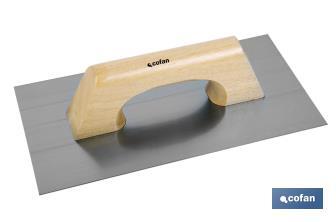 Paleta modelo llana rectangular | Longitud: 300 x 150 x 0,7 mm | Para la construcción | Mango de madera - Cofan