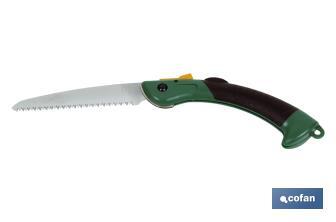 Portable folding pruning hand saw with blade of 170mm | Ergonomic and non-slip handle with security lock on the blade - Cofan