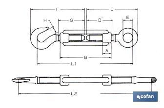 Hook tensor - Stainless steel A-2 DIN-1480 ring - Cofan