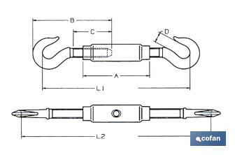 DIN-1480-Spannschloss Haken-Haken Verzinkt - Cofan