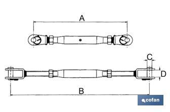 Tendeur tubulaire fourchette-fourchette acier INOX A-2 - Cofan