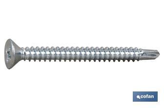 Self-drilling screw, countersunk head, Phillips, zinc plated - Cofan