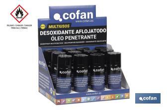 Expositor de aflojatodo | Lubricante multiuso | Alto poder hidrófugo | Elimina los elementos residuales - Cofan