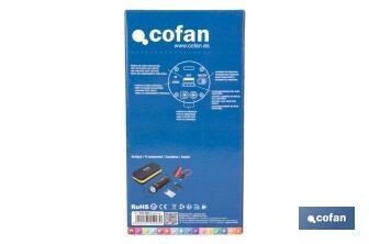 Arrancador portátil de baterías 600 A | Con linterna LED y power bank USB | 330 lúmenes | Adecuado para coches de gasolina hasta 5000 cc y diésel hasta 3000 cc - Cofan