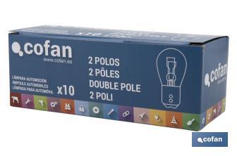Lampe à 2 ergots centrés de 12 V | Douille de type BAY15d | Ampoule P21/5W | Plusieurs couleurs - Cofan