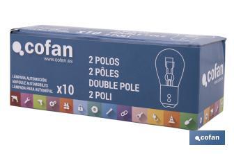 Lampe à 2 ergots centrés de 12 V | Douille de type BAY15d | Ampoule P21/5W | Plusieurs couleurs - Cofan