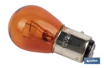 Lampe à 2 ergots décalés 12 V | Douille de type BAZ15 | Ampoule P21/5W de couleur ambre ou orange - Cofan