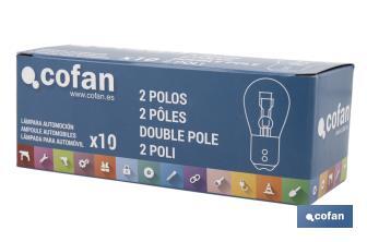 Lampe à 2 ergots décalés 12 V | Douille de type BAZ15 | Ampoule P21/5W de couleur ambre ou orange - Cofan