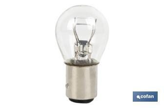 Double contact light bulb of 12V | Offset pins | BAZ15d bulb cap type | P21/5W cap | Available in white - Cofan