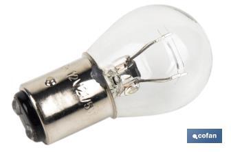 Double contact light bulb of 12V | Offset pins | BAZ15d bulb cap type | P21/5W cap | Available in white - Cofan