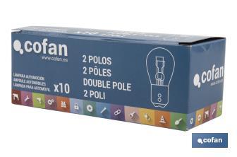Double contact light bulb of 12V | Offset pins | BAZ15d bulb cap type | P21/5W cap | Available in white - Cofan