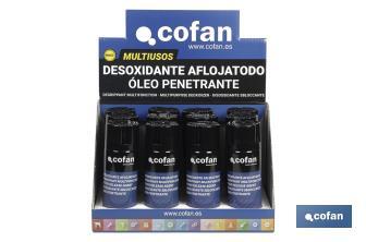 Présentoir de dégrippant | Lubrifiant multi-usages | Haut pouvoir hydrofuge | Il élimine les éléments résiduels - Cofan