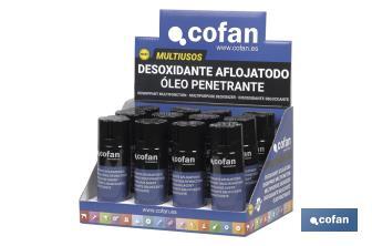 Expositor de afrouxa tudo | Embalagem de 200 ml com 20 Unidades ou de 400 ml com 12 Unidades | Alto poder hidrófugo - Cofan