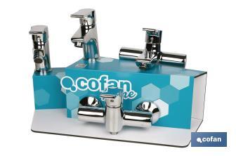 Kit of bathroom fittings with display rack for Ross Model mixer taps | Ideal for displaying taps | Suitable for 5 pieces - Cofan