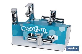 Kit of bathroom fittings with display rack for Ross Model mixer taps | Ideal for displaying taps | Suitable for 5 pieces - Cofan