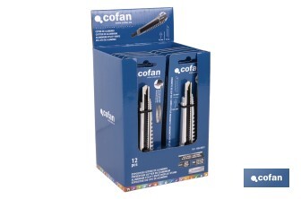 Expositor de cúteres de aluminio | Incluye 12 cúteres profesionales | Disponible en diferentes medidas - Cofan