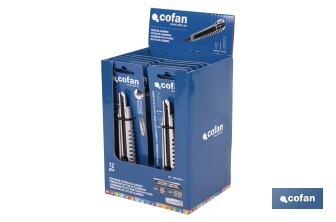 Expositor de cúteres de aluminio | Incluye 12 cúteres profesionales | Disponible en diferentes medidas - Cofan