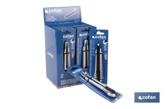 Expositor de cúteres de aluminio | Incluye 12 cúteres profesionales | Disponible en diferentes medidas - Cofan