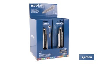 Expositor de cúteres de aluminio | Incluye 12 cúteres profesionales | Disponible en diferentes medidas - Cofan