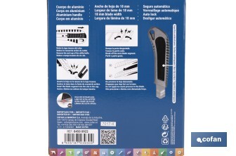 Expositor de cúteres de aluminio | Incluye 12 cúteres profesionales | Disponible en diferentes medidas - Cofan