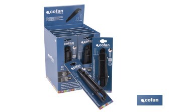 Expositor de cúteres antideslizantes | Incluye 12 cúteres de ABS| Disponible en diferentes medidas - Cofan