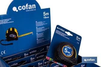 Expositor para flexómetros con protección de goma de Cofan | Incluyen los flexómetros | Varias medidas y capacidades - Cofan