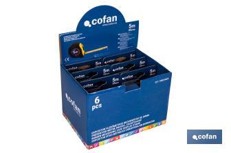 Expositor para flexómetros con protección de goma de Cofan | Incluyen los flexómetros | Varias medidas y capacidades - Cofan