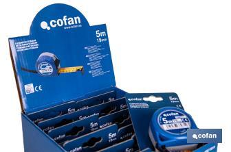 Expositor para flexómetros estándar con botón de bloqueo de Cofan | Incluyen los flexómetros | Varias medidas y capacidades - Cofan