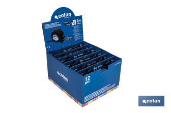 Expositor para flexómetros con hoja de nylon negra y doble cara de Cofan | Incluyen los flexómetros | Varias medidas y capacidades - Cofan