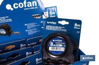 Expositor para flexómetros con hoja de nylon negra y doble cara de Cofan | Incluyen los flexómetros | Varias medidas y capacidades - Cofan