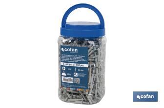 Pack of 500 hammer fixings with countersunk head | Size: Ø6mm x 40mm - Cofan