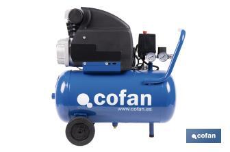 Compresor de aire de pistón coaxial | Motor de 2 HP | Compresor monofásico 230 V | Presión máxima: 8 bares | Depósito de 24 litros | Medidas: 61 x 31 x 58 cm - Cofan