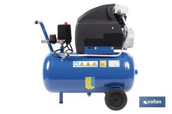 Compresor de aire de pistón coaxial | Motor de 2 HP | Compresor monofásico 230 V | Presión máxima: 8 bares | Depósito de 24 litros | Medidas: 61 x 31 x 58 cm - Cofan
