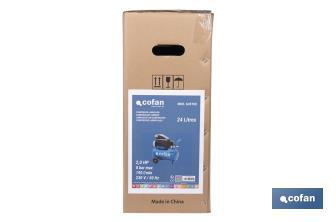 Compresor de aire de pistón coaxial | Motor de 2 HP | Compresor monofásico 230 V | Presión máxima: 8 bares | Depósito de 24 litros | Medidas: 61 x 31 x 58 cm - Cofan