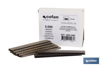 Boîte d'agrafes | Pour Agrafeuse Pneumatique | Modèle 90/38mm | 3000 unités | Agrafes pour Agrafeuse à Air à Pression - Cofan