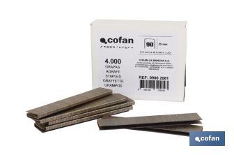 Boîte d'agrafes | Pour Agrafeuse Pneumatique | Modèle 90/38mm | 3000 unités | Agrafes pour Agrafeuse à Air à Pression - Cofan