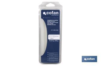 Blister de colle thermofusible en barres de Ø12 et 200 mm de longueur | Couleur transparente en emballage de 280 grammes - Cofan