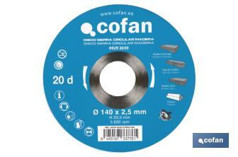 Hoja de sierra circular | Disco de corte para madera | Diferentes números de dientes | Amplia variedad de medidas - Cofan