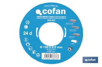 Hoja de sierra circular | Disco de corte para madera | Diferentes números de dientes | Amplia variedad de medidas - Cofan