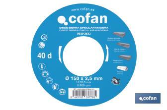 Hoja de sierra circular | Disco de corte para madera | Diferentes números de dientes | Amplia variedad de medidas - Cofan