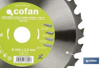 Mitre saw blade | Suitable for cutting wood and metal | Available in different teeth: 24, 28 and 32 | Available in different sizes - Cofan