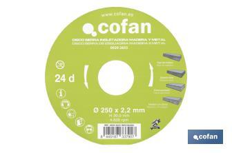 Hoja de sierra ingletadora | Disco de corte para madera y metal | Diferentes dientes: 24, 28 y 32 | Varias medidas - Cofan